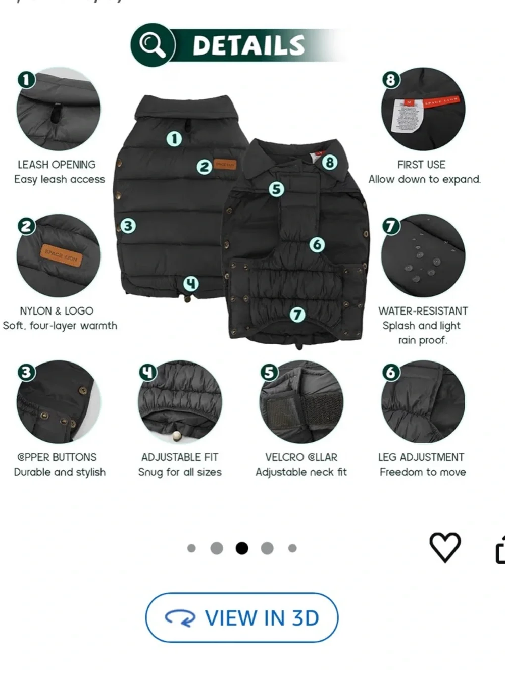 Black Puffer Dog Jacket - Brand: